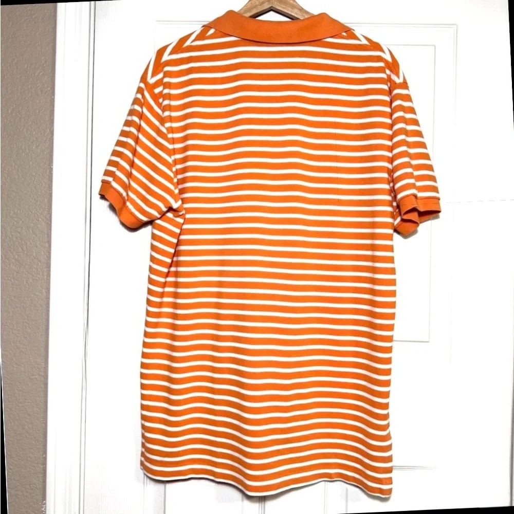 Polo Ralph Lauren Orange and White Striped Green Pony Short Sleeves Shirt Size L